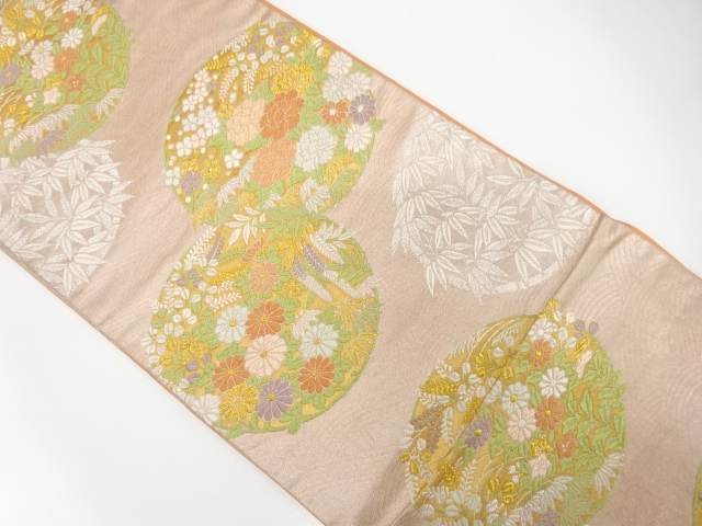 JAPANESE KIMONO / ANTIQUE FUKURO OBI / SILK / WOVEN FLOWER ROUNDEL